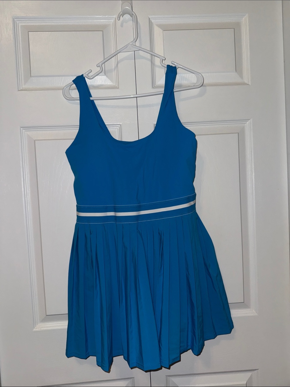 all in motion Bright Blue Pleated dress with Striped Waist